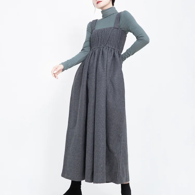 [Zhong Chuang Rizhen] autumn and winter new retro fold suspenders loose one-piece large woolen wide leg pants 338