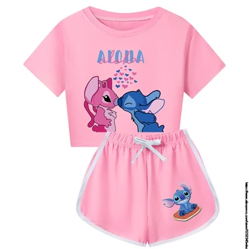 Sets Lilo And Stitch Kids Clothing for Boys Girls Sleepwear Autumn Clothes Short Sleeve Pajamas Kids Tops and Pants Outfits Set