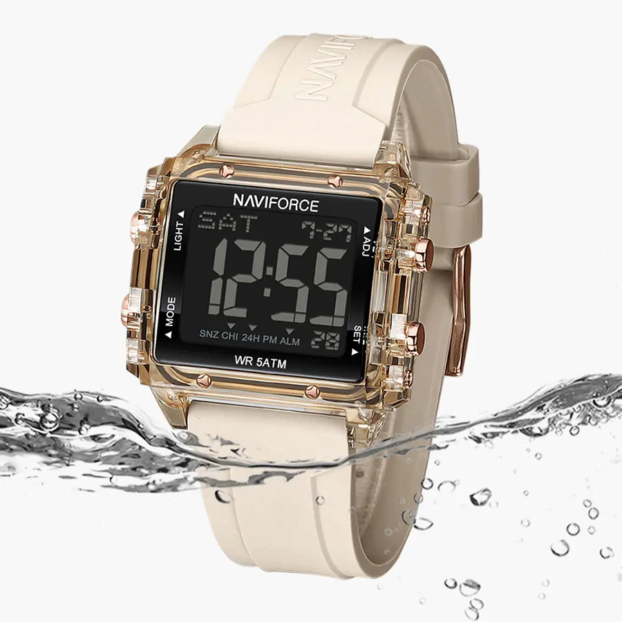 Digital Watch NAVIFORCE Women Sport Digital Watch Waterproof Silicone Electronic Wristwatch Square LED Clock Relogio Feminino