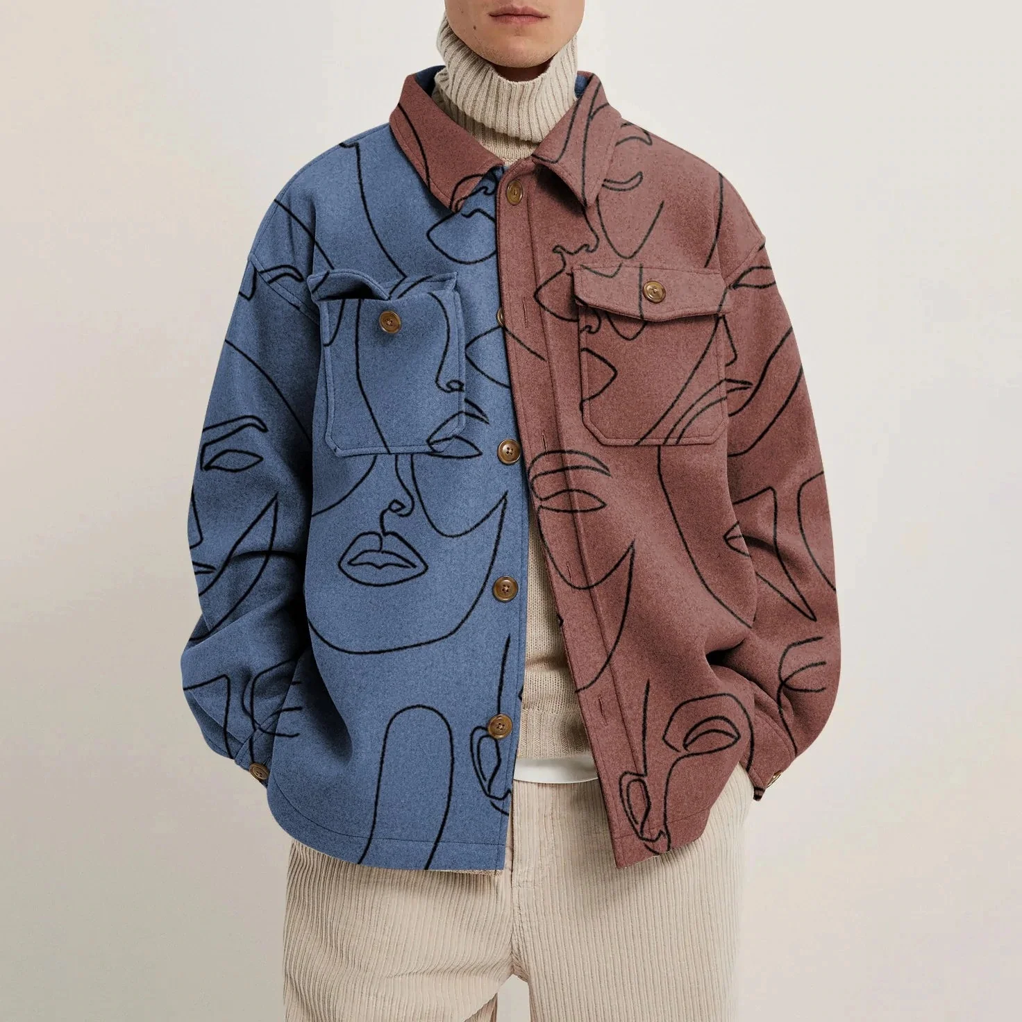 2022 Autumn and Winter Fashion New Men's Casual Lapel Hoodless Jacket / Male Slim Plaid Woolen Coat