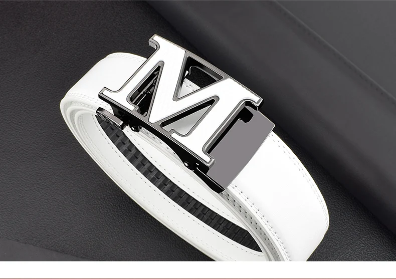M letter Men Designer Belts High Quality White Luxury Brand Belt Automatic Buckl Cowskin Casual Waist Strap Ceinture Homme