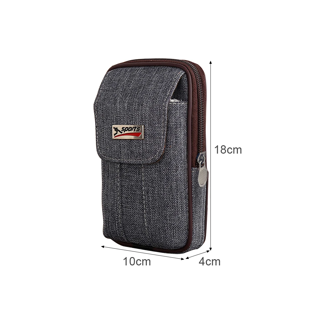 Men Canvas Belt Bag Double-Layer Running Waist Bag Zipper Fitness Belt Pack Waist Packs for Sports Travel Shopping