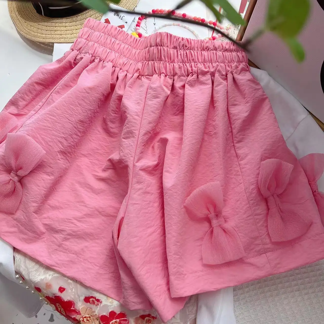 5XL Pink Bow Tie Shorts Summer Cute Print Women Shorts Clothing Solid Color All Match Cute Kawaii 2023 New