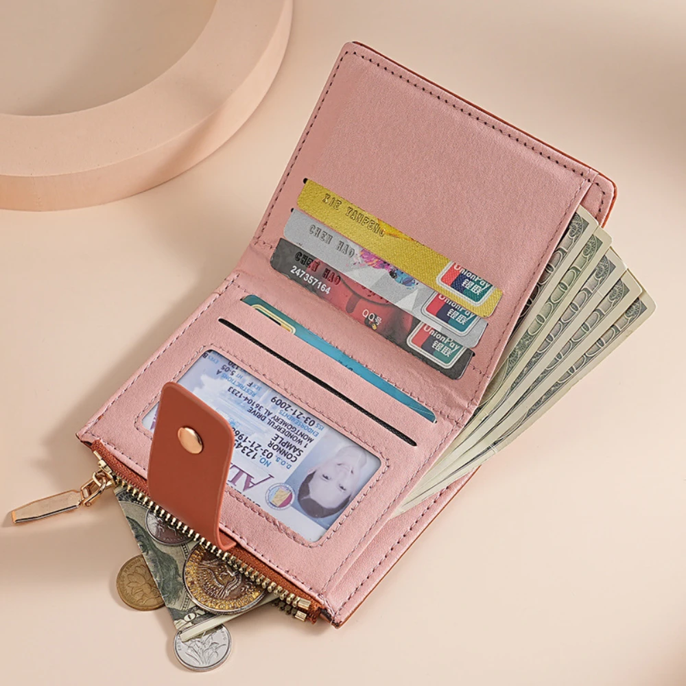 Women PU Leather Wallets Female Purse Mini Multi-Cards Holder Coin Short Wallets Slim Small Wallet with Coin Pocket Zipper Bag