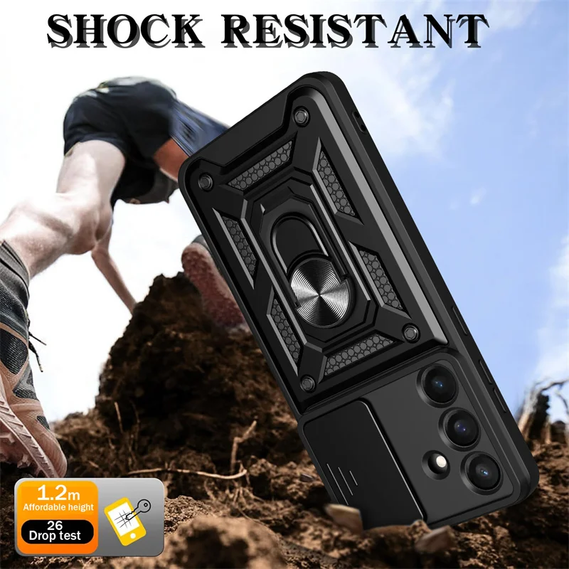 Slide Lens Protection Armor Case with Car Magnetic Bracket - Durable Protective Cover