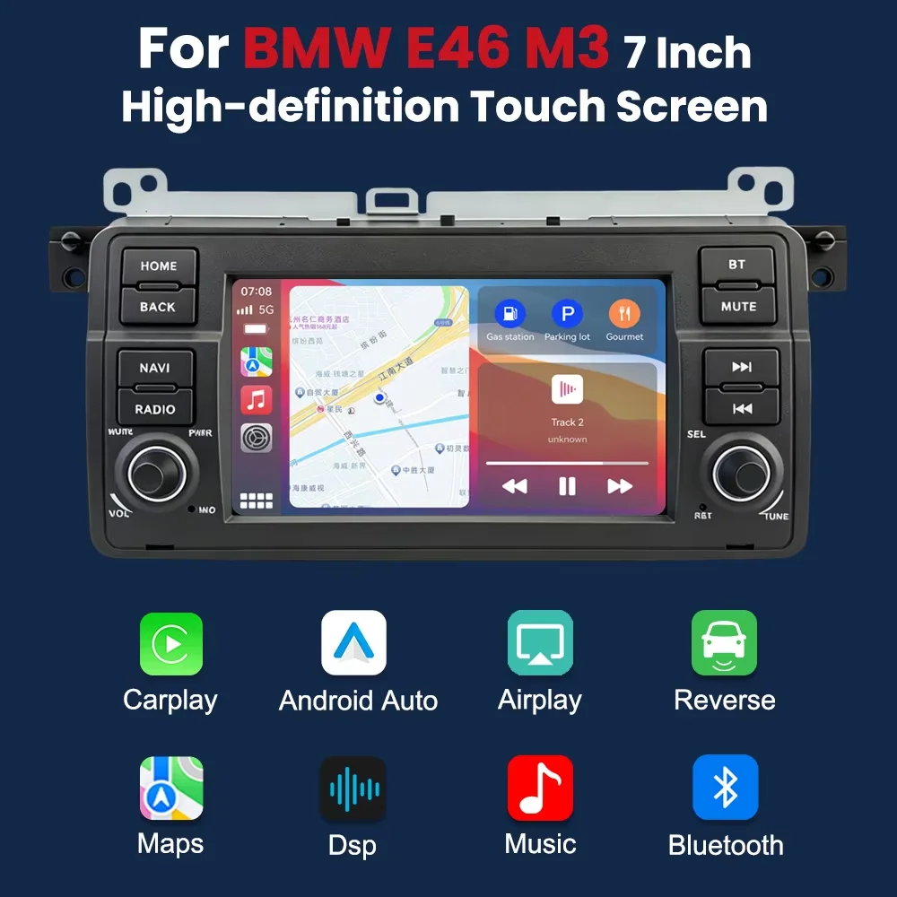 Pantalla multimedia Linux de 7 pulgadas con CarPlay inalámbrico y Android Auto para BMW E46 M3 Rover 75 MG ZT 1998-2006 GPS Navi Bluetooth cámara trasera radio para coche 2