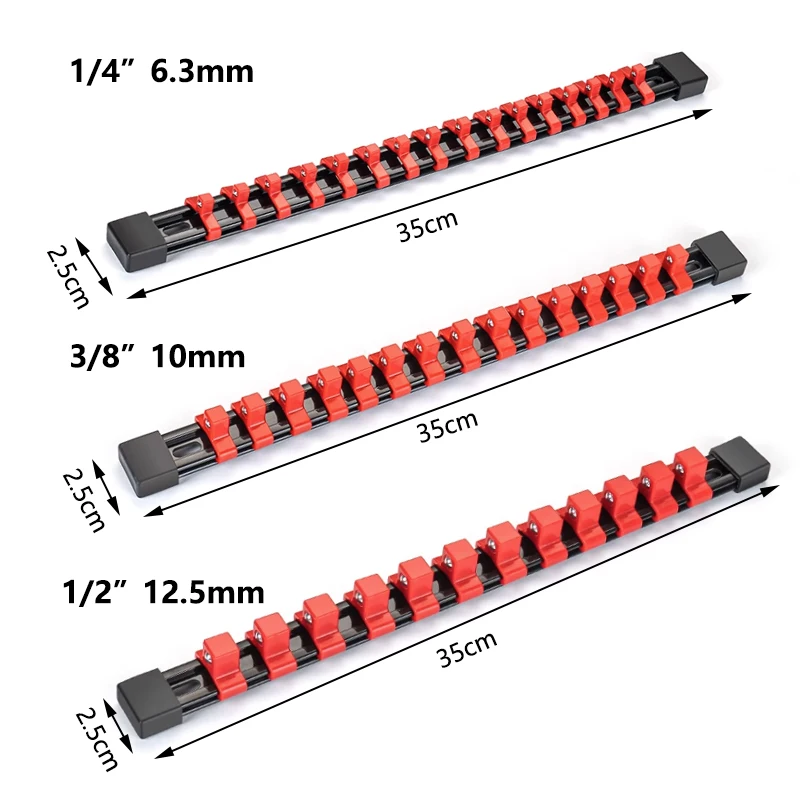 Tool Organizer Wrench Organizer Wrench Holder 1Pcs 1/4" 3/8" 1/2" ABS Socket Organizer Universal Adjustable Socket Wrench Rail Holder Portable Organizer Home Tool