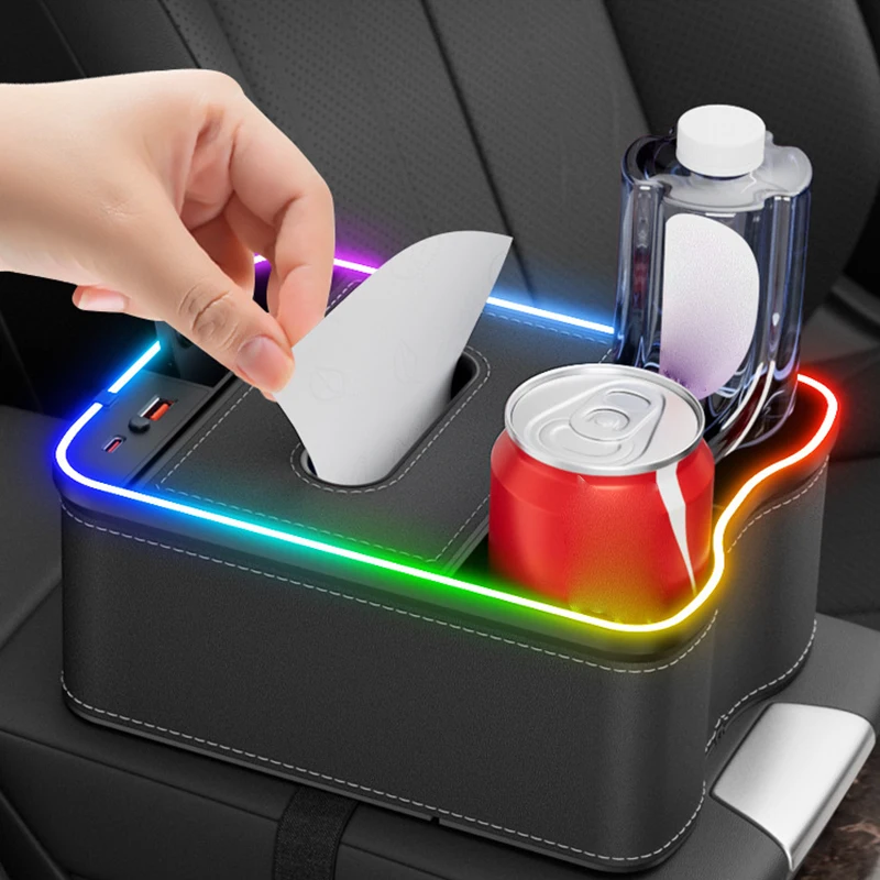 

Автомобильный держатель для ручек, подставка для хранения салфеток, RGB, USB Type-C, быстрая зарядка