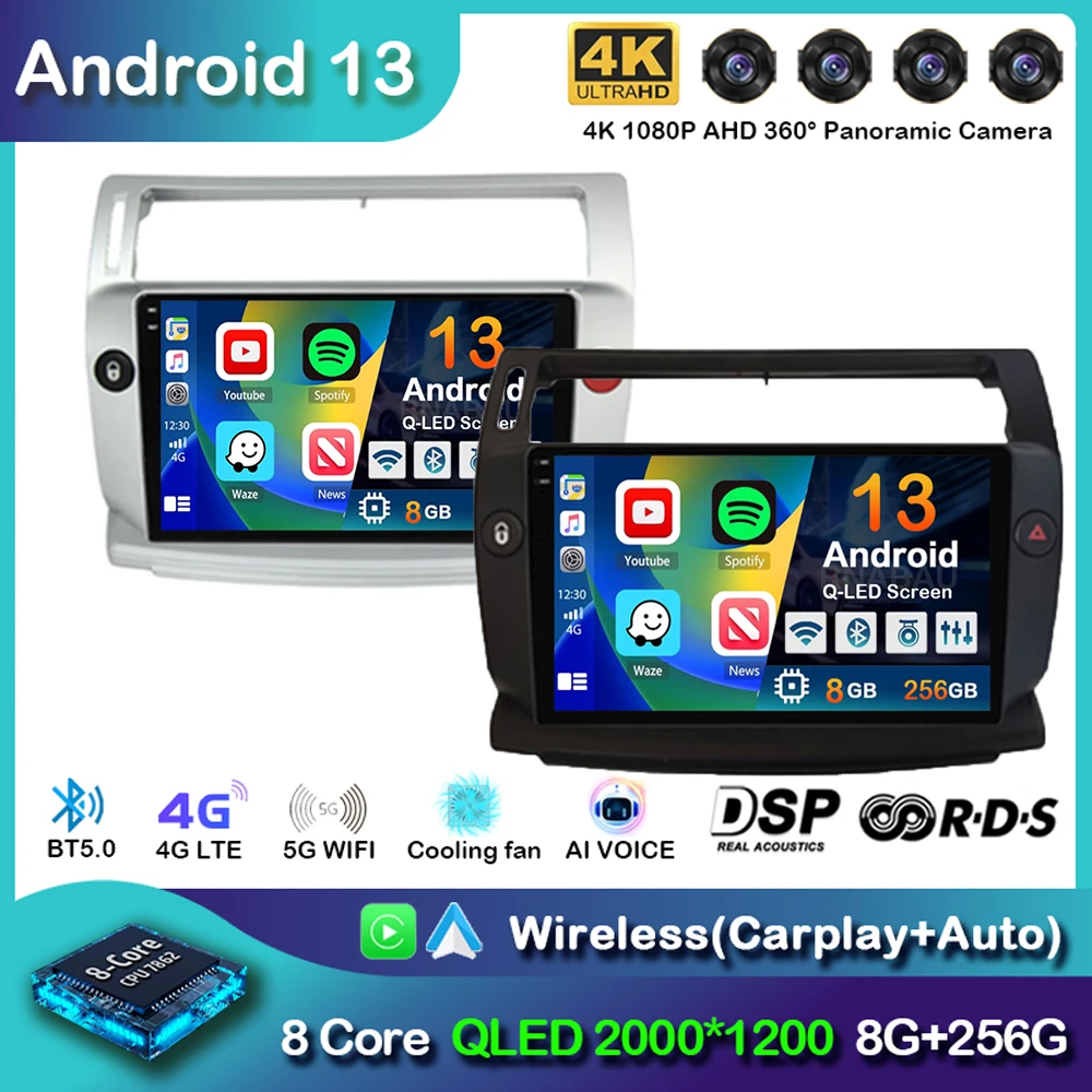 Android 13 Carplay Autoradio Per Citroen C4 C-Triomphe Quatre 2004-2014 Video Multimediale 2Din Dvd Altoparlante Stereo Unità Principale Audio