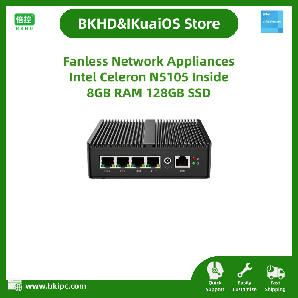 Fanless Network Appliance Built-in 4x2.5GbE I226V Celeron N5105 8GB RAM 128GB SSD for Firewall Router Gateway G30S-1338NP-4L