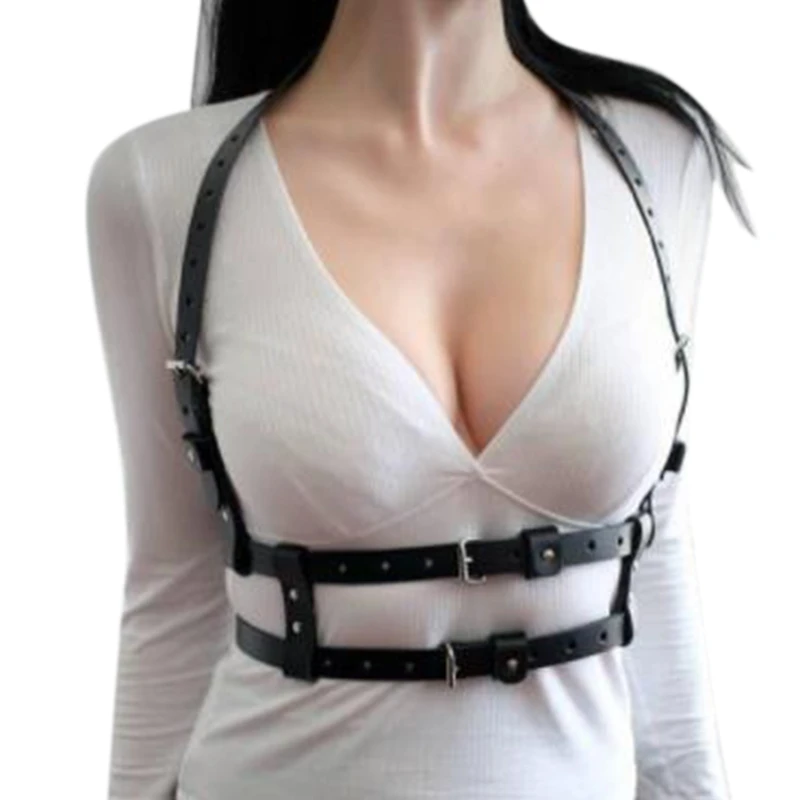 

Women's Punk PU Leather Belt Adjustable Holes Straps Waist Belts Chain Suspenders for Women Teenagers