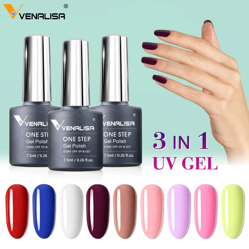 36Color/kit Venalisa 3 in 1 One Step Gel Polish 7.5ml Fast Dry Nail Art Design Manicure Soak Off UV Gel Enamel Nail Lacquer