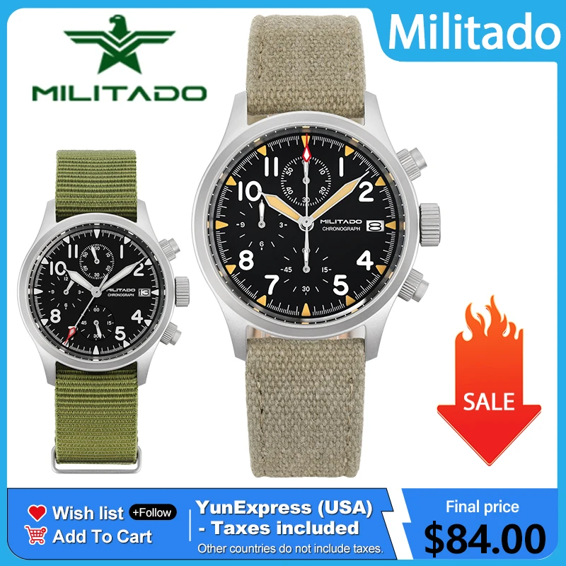 Militado ML1868KF rétro VK67 montre chronographe à Quartz boîtier en acier inoxydable 3 cadran étanche 100M montre militaire multifonction 1 Militado ML1868KF rétro VK67 montre chronographe à Quartz boîtier en acier inoxydable 3 cadran étanche 100M montre militaire multifonction 1