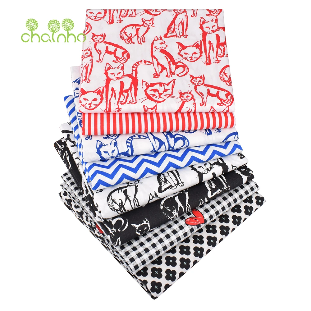 Chainho,Printed Twill Weave Cotton Fabric,DIY Sewing Quilting Material,Patchwork Cloth,6 Designs Cats Series,2 Sizes,15C328