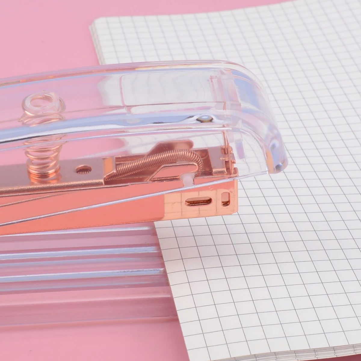 로즈 골드 투명 스테이플러, 투명한 데스크탑 종이 바인더 분리형 스테이플, 사무실 및 학교 문구류에 사용하기 쉬운 푸시형
