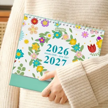 Nuovo Calendario da Tavolo a Tema Cactus, Gennaio 2026 - Giugno 2027, Agenda Mensile da Scrivania con Pagine Girevoli, Piccolo Articolo per Ufficio