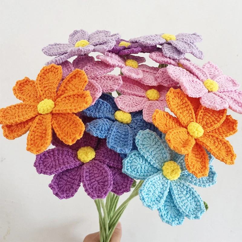 Handmade Cotton Yarn Crochet Flower Red Knitting Multicolor Galsang Flower for Home Decor Washable Forever Flowers Wedding Decor