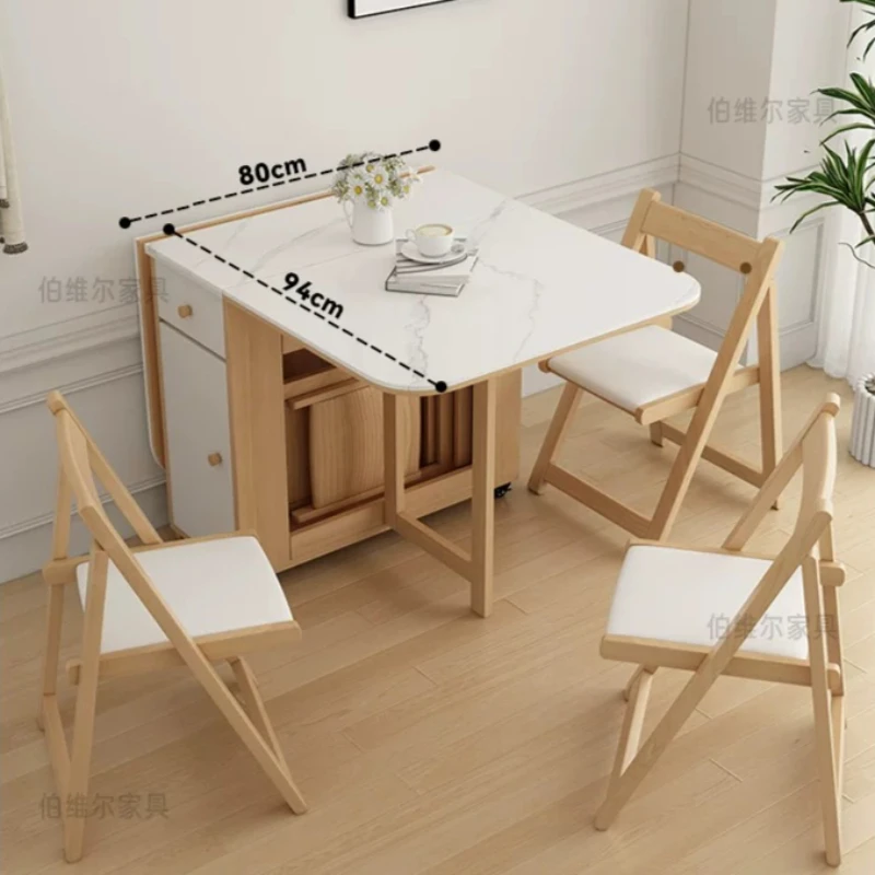 Tavolo da Pranzo Pieghevole per Cucina e Patio, Sedie da Esterno in Legno, Mobili di Lusso per Cucina - immagine 3