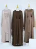 Ramadan Eid Dubai Plain 2 Piece Abaya Set Prayer Clothes Women Modest Muslim Sets Caftan Marocain Robe Femme Musulmane Kaftan
