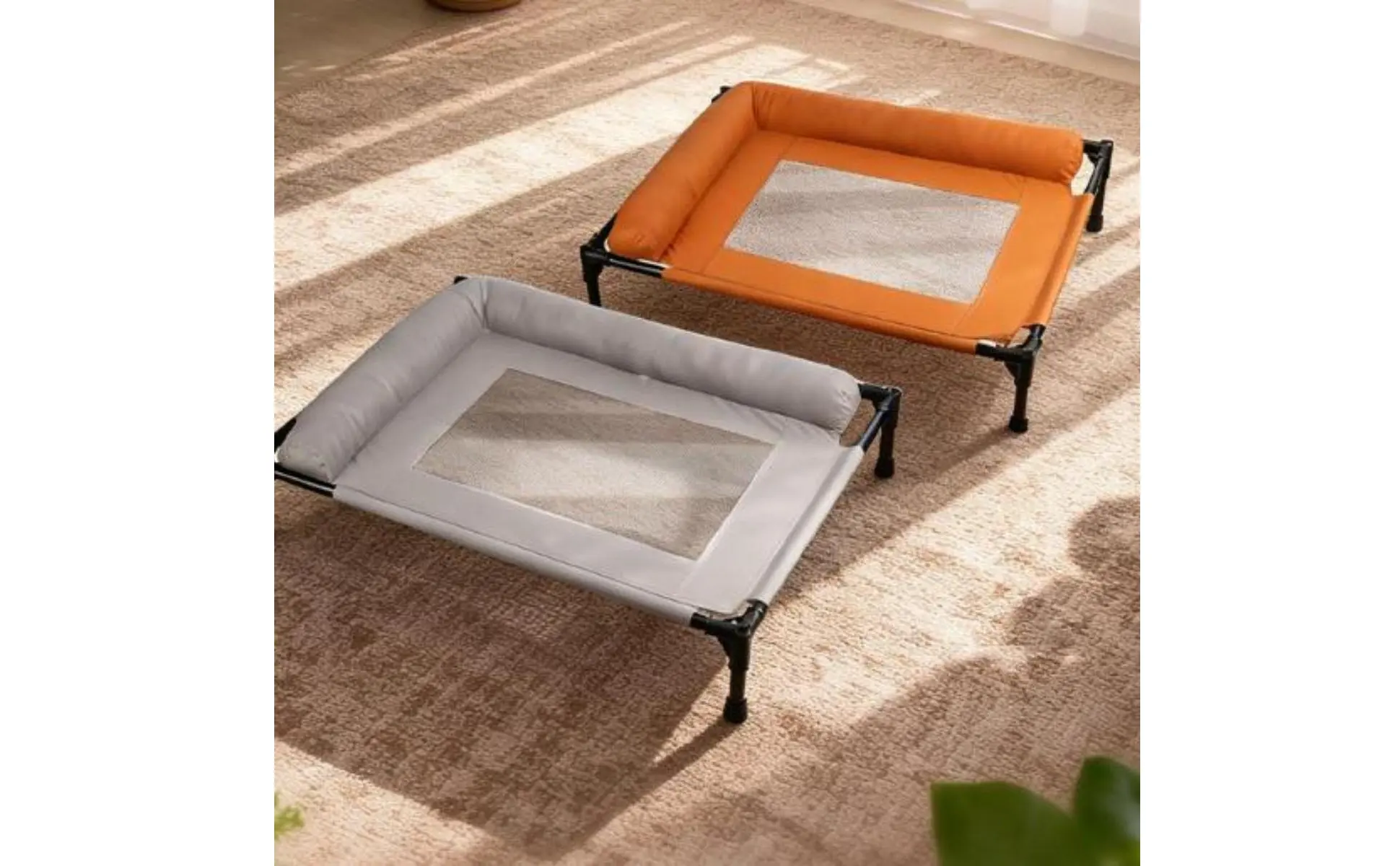 Elevated Dog Bed with Pillow Border Firm Support Elevated Dog Bed L-Shaped Pet Lounger All Seasons Use Cooling Mesh Pet Cot
