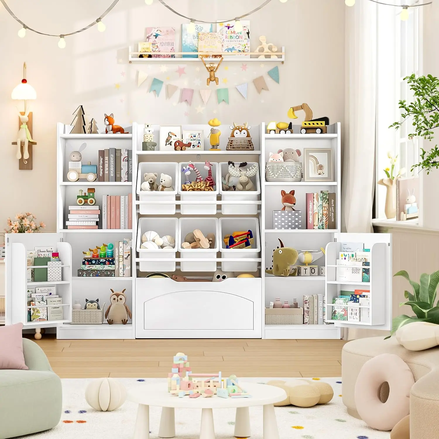 55” Toy Storage Organizer with Removable Bins, 5-in-1 Kids Bookshelf