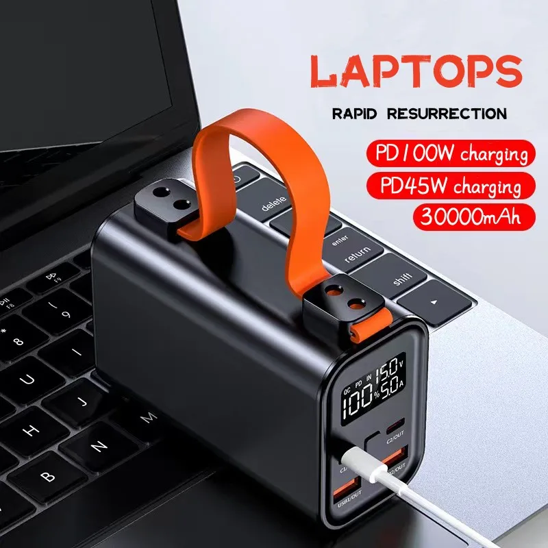 

PD100W Laptop Super Fast Charging Power Bank high capacity 30000mAh Outdoor LED lights Portable mobile power supply