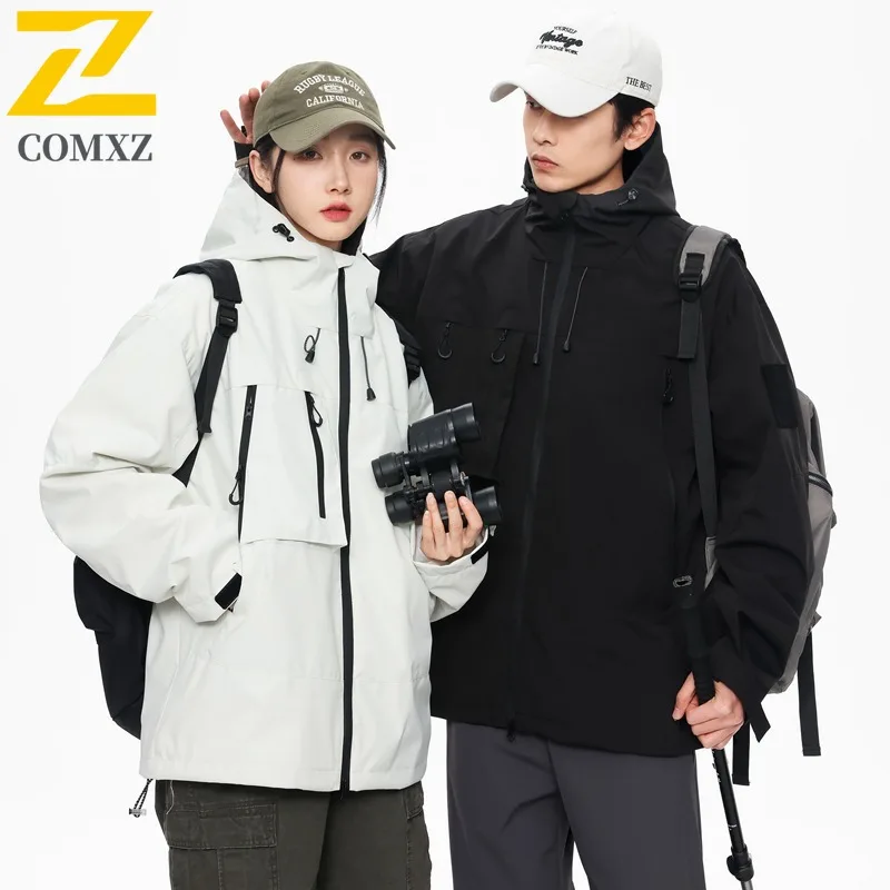 COMXZ Windbreaker Jacket Windproof Waterproof Loose Hiking Camping Trench Coat 2025 Travel Trendy High Quality Men's Outerwear