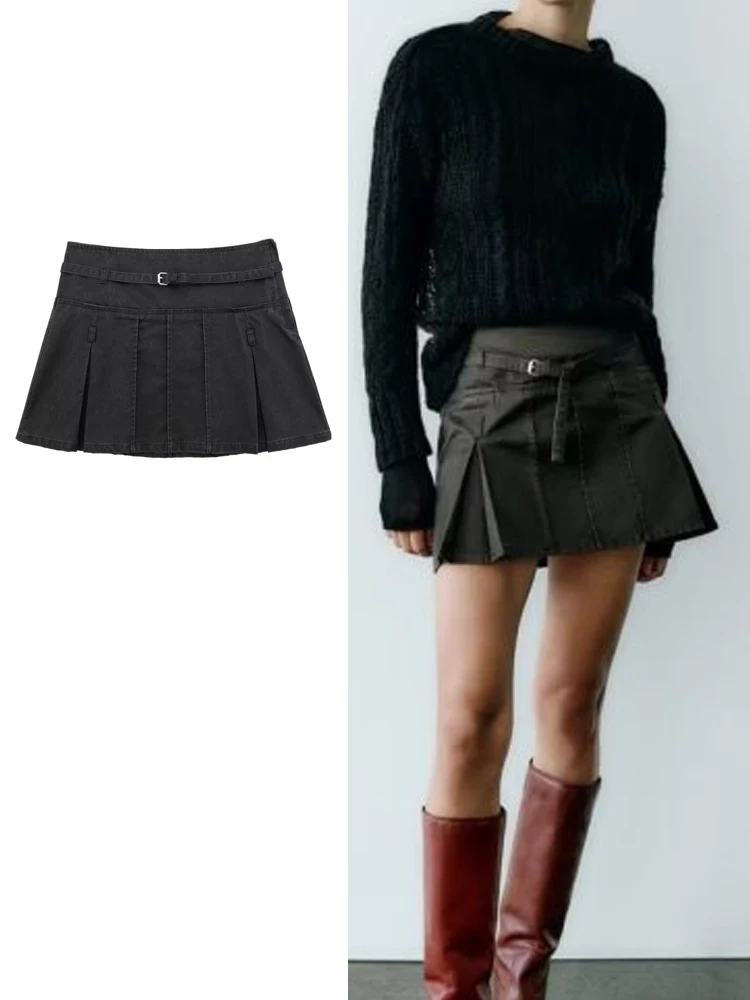 

TRAF 2023 New Women Fashion High Waist Mini Skirt Versatile Summer Female Vintage Solid Casual Tierred Short Skirts Mujer