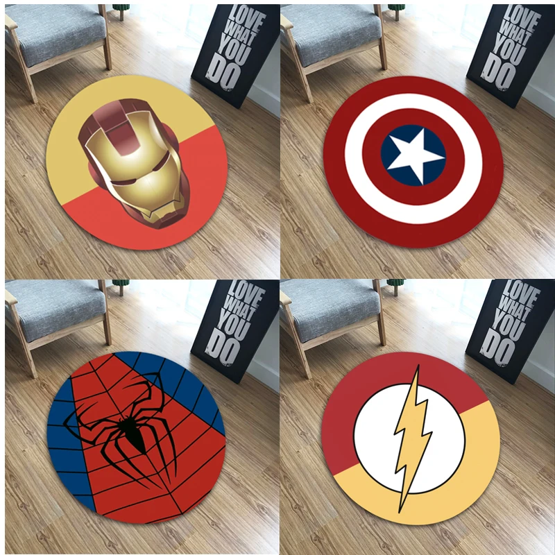 The Avengers Design Round Area Rugs Non-Slip Carpets Washable Room Floor Mats 