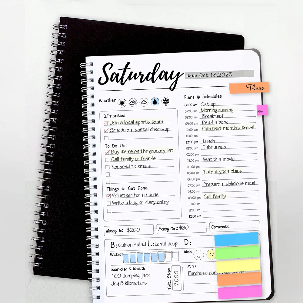 Daily Planner for Optimal Task Management and Productivity with Color Index Stickers