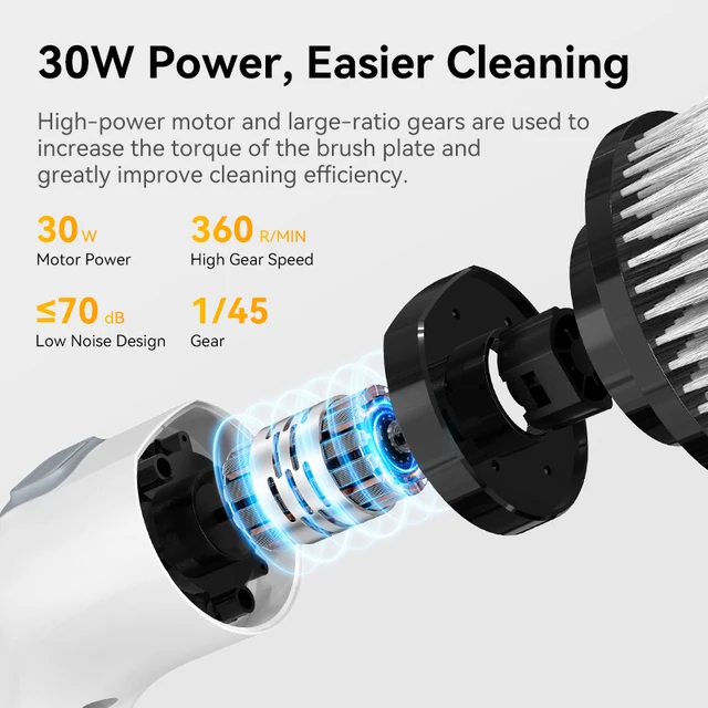 Brosse de nettoyage électrique sans fil, épurateur de douche à main, nettoyeur de rotation, nettoyeur multifonctionnel avec 7 têtes, salle de bains et cuisine 4