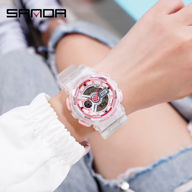 SANDA TOP Brand Fashion Women's Watches Waterproof Outdoor Sport Watch for men Clock White reloj mujer relogio feminino 892/298