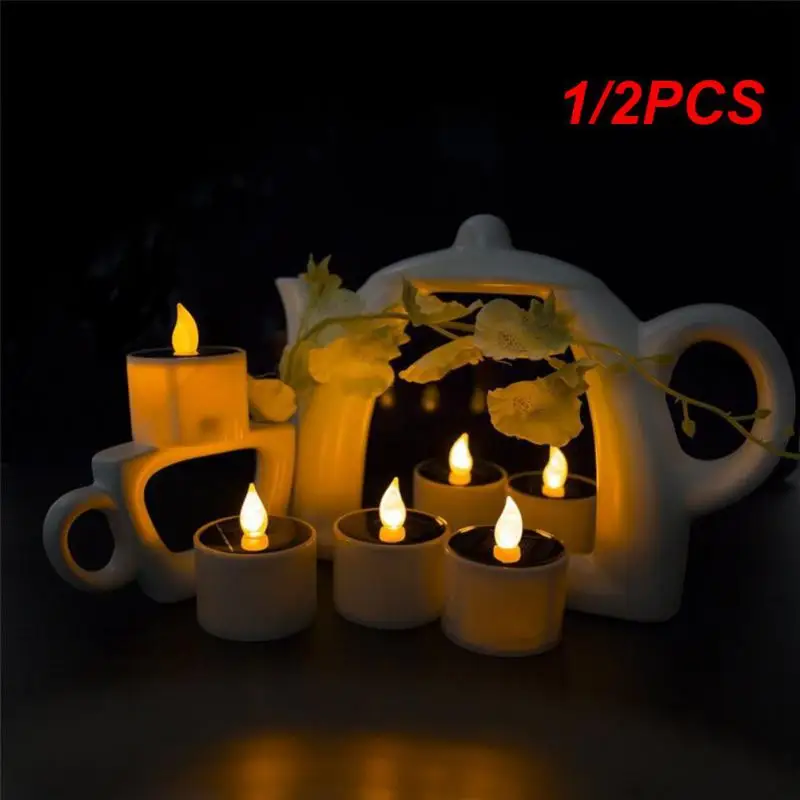 

1/2PCS Solar Powered LED Candle Light Yellow Flicker Tea Lamp for Festival Wedding Party Home Decor