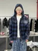 2025 Thug Club blue checkered embroidered hooded painted zipper jacket WY1103 1
