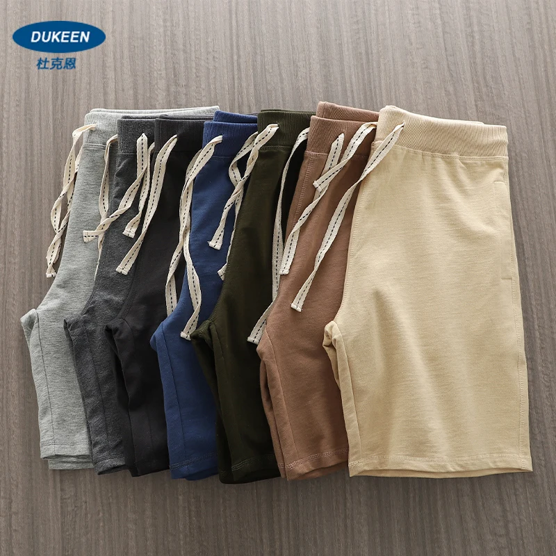 DUKEEN Shorts Men's Summer Terry Cloth Sweatpants Cotton Solid Color Sweatpants Loose Casual Five-Point Pants Men