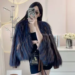Hot Sales 2023 New Fur Strip Sewed Toghter Short Style High-End Raccoon Fur Coat Young Fashion Winter Women's Jacket