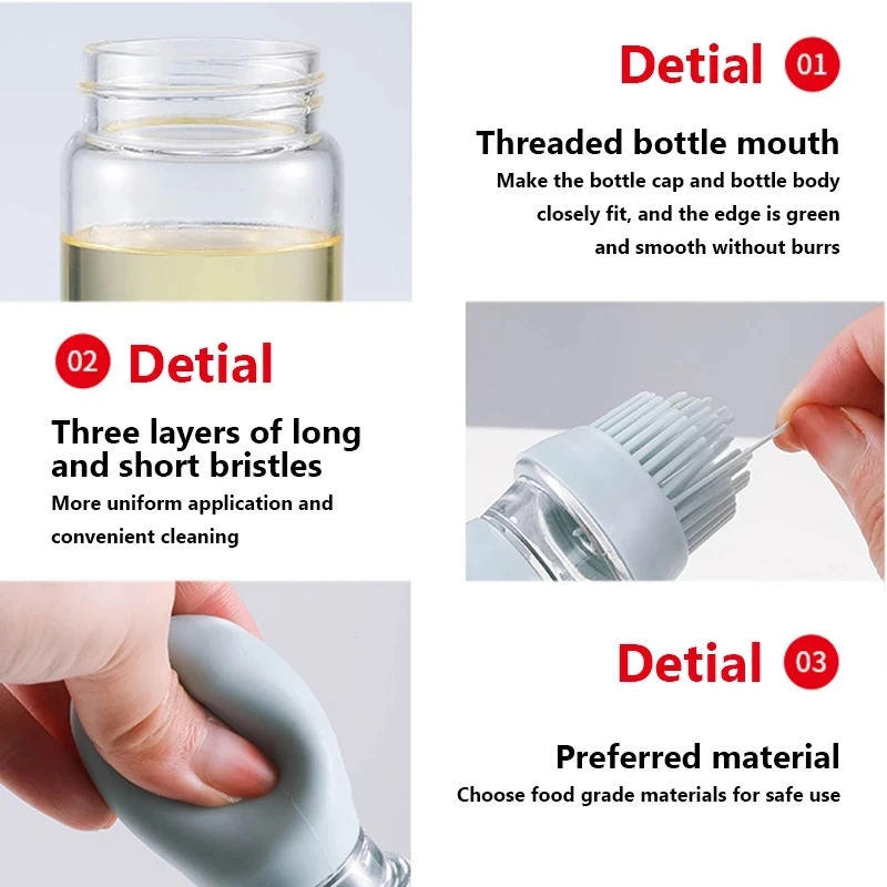 Kitchen Oil Bottle Silicone Brush BBQ Grill Dropper Olive Oil Dispenser Bottle Cooking Baking Barbecue Kitchen Accessories oil bottle brush,oil brush,oil bottle,silicone basting brush