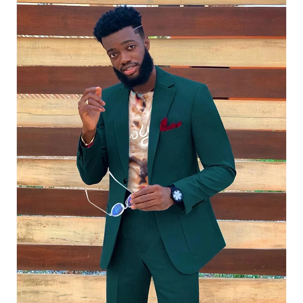 

Notch Lapel Single Breasted Green Slim Fit 2 Piece Jacket Pants Regular Length Prom Party Set Luxury Men's Suits Formal Terno