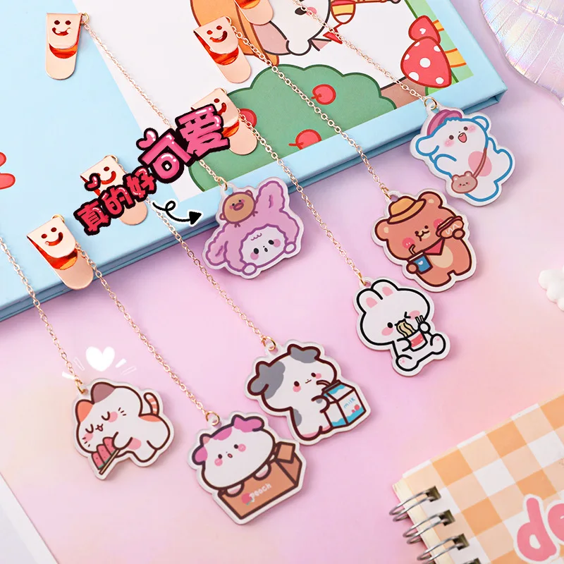 

12 Pcs Creative Cartoon Bookmarks Cute Bear Acrylic Hanger Book Mark Clip Student Stationery Clip Cultural and Creative Gifts