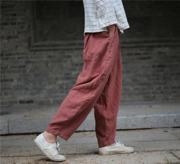 Women Harem Pants Elastic Waist 2022 Fall Winter New Plus Size Women Clothing Linen Vintage Trouser Loose Warm Pants FT679 cigarette pants
