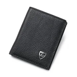 Premium Genuine Leather Men's Wallet - Short Black Credit Card and Cash Holder Purse (Black)