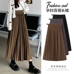 New Autumn Winter Pleated Thick Warm Maternity Skirts Elastic Waist Belly Casual Clothes for Pregnant Women Pregnancy