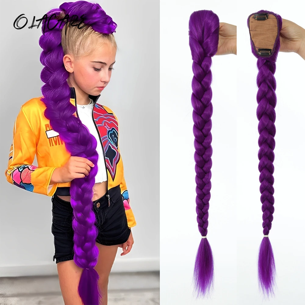 Purple Braided Synthetic Hair Ponytail for Kids Girls
