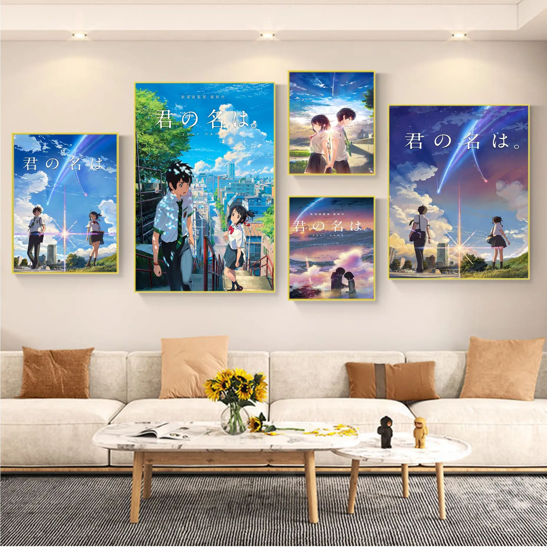 

Anime Movie Your Name Poster Cartoon DIY Sticky Poster Waterproof Paper Sticker Coffee House Bar Aesthetic Art Wall Painting