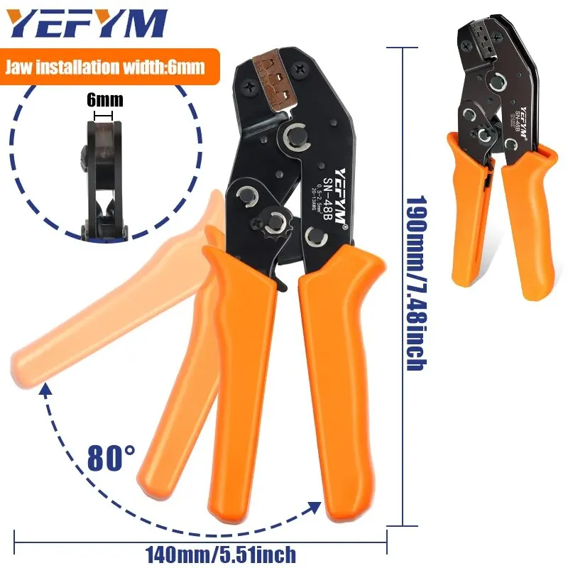 For TAB 2.8/4.8/6.3 Car Terminals SN-48B Crimping Pliers 0.5-2.5mm2/23-13AWG High Precision Jaw Wire Electrical Hand Tools 3