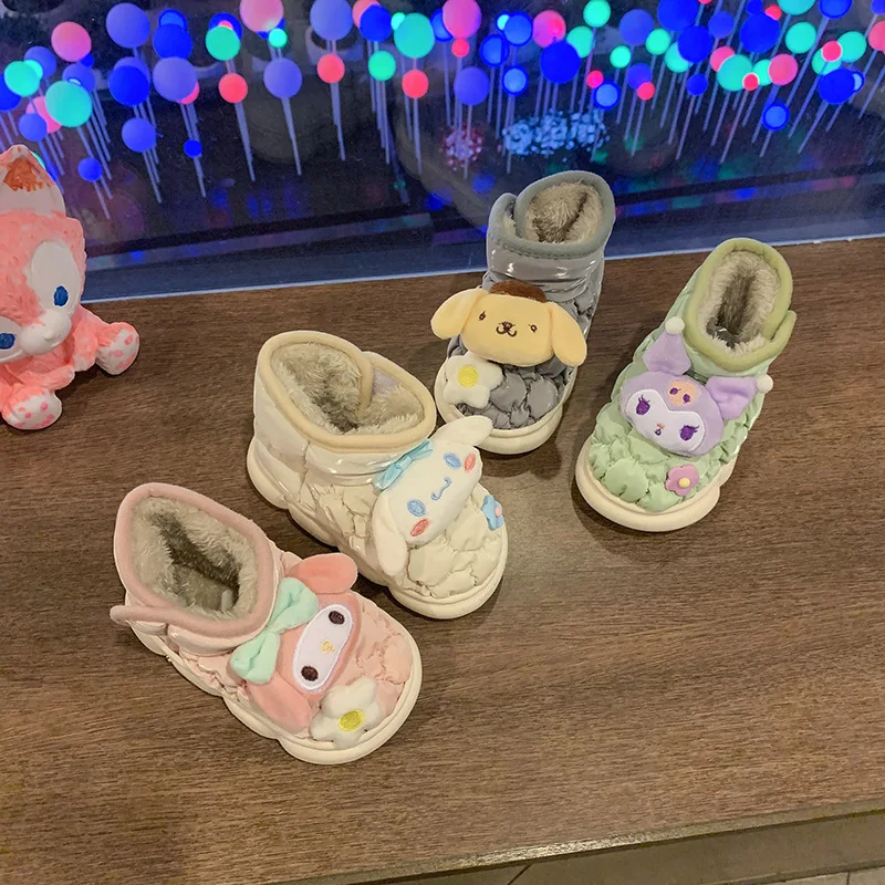 

Kawaii Sanrio Children Cotton Shoes Cinnamoroll Kuromi My Melody Cute Anime Thickening Soft Snow Boots Kids Toys Creative Gifts