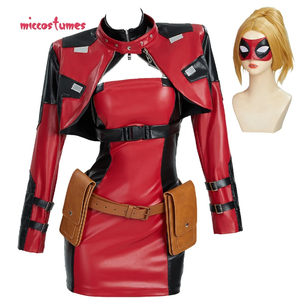 Damen Kostüm Superheld Cosplay Rennanzug Set Kleid und Jacke mit Augenklappe 11