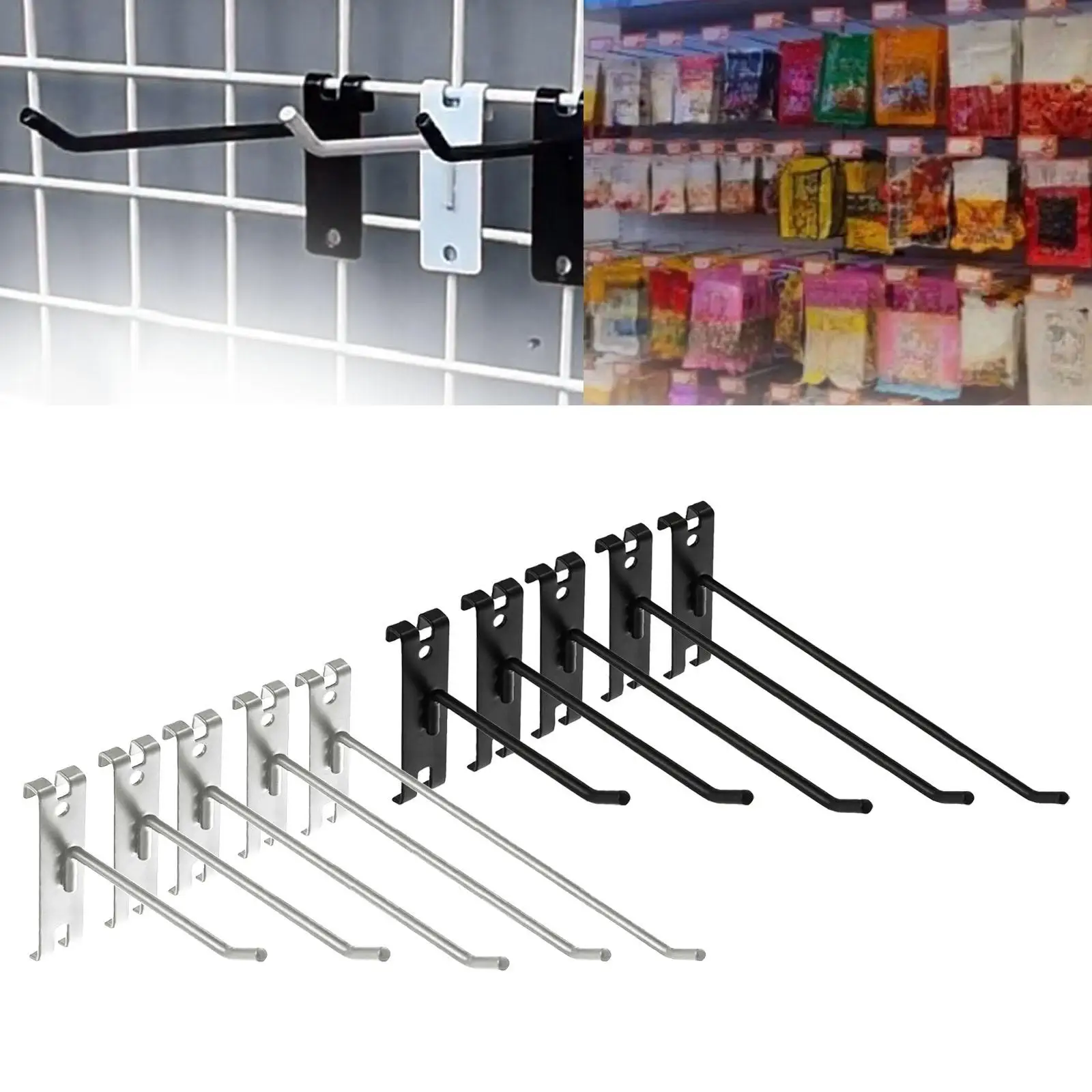 5 Pieces Wall Hooks Wall Grid Accessories Metal Multi Use Display Hooks for Grid Wall for Home Backyard Workplace , silver 25cm 2