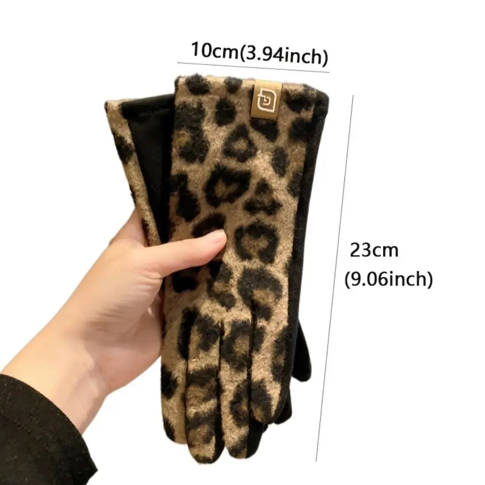 Practical Cashmere Leopard-print Gloves Cold-proof Keep Warm Ladies Driving Gloves Touch Screen Skiing Gloves Outdoor Activities