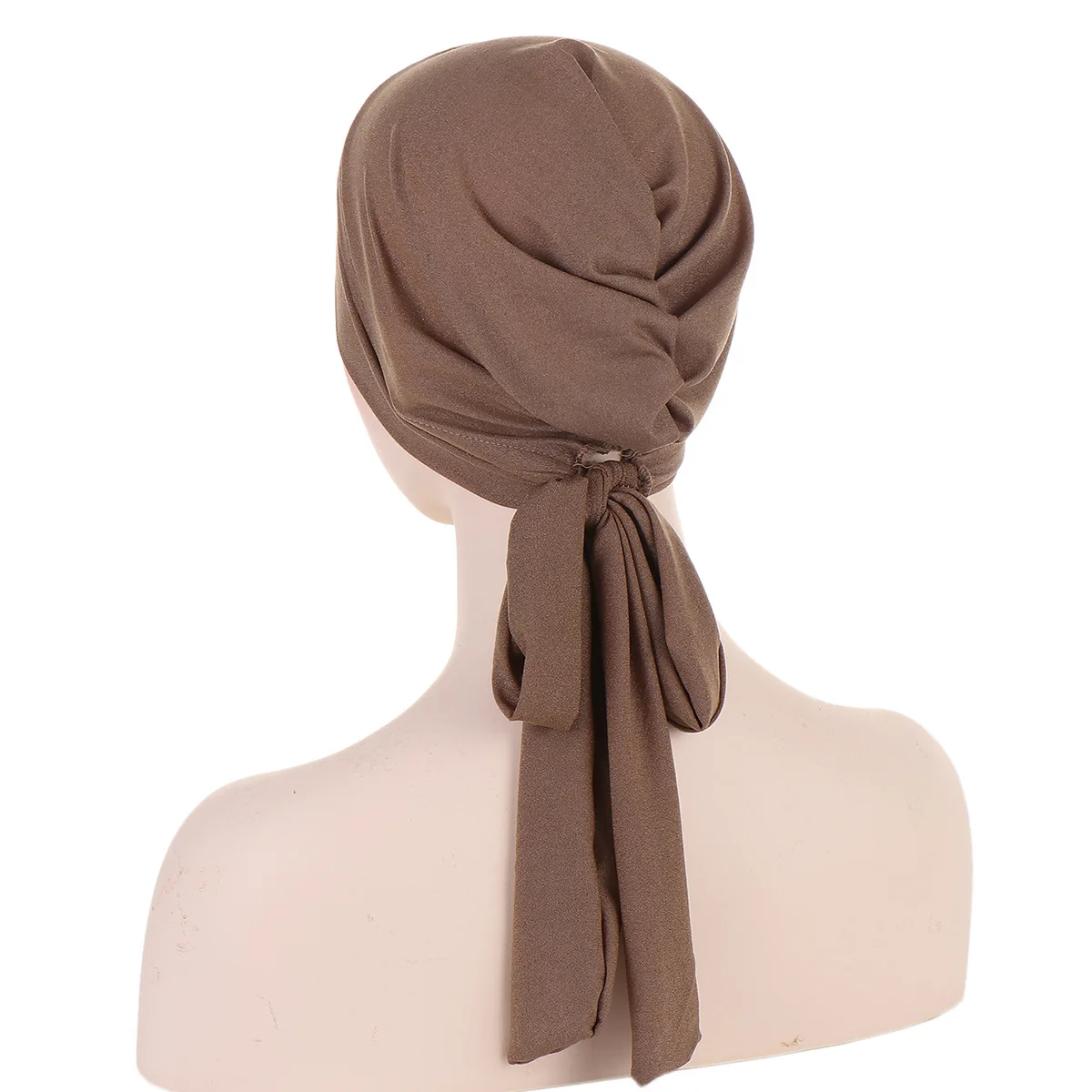 elastic solid colour pre-tied hijab head scarf